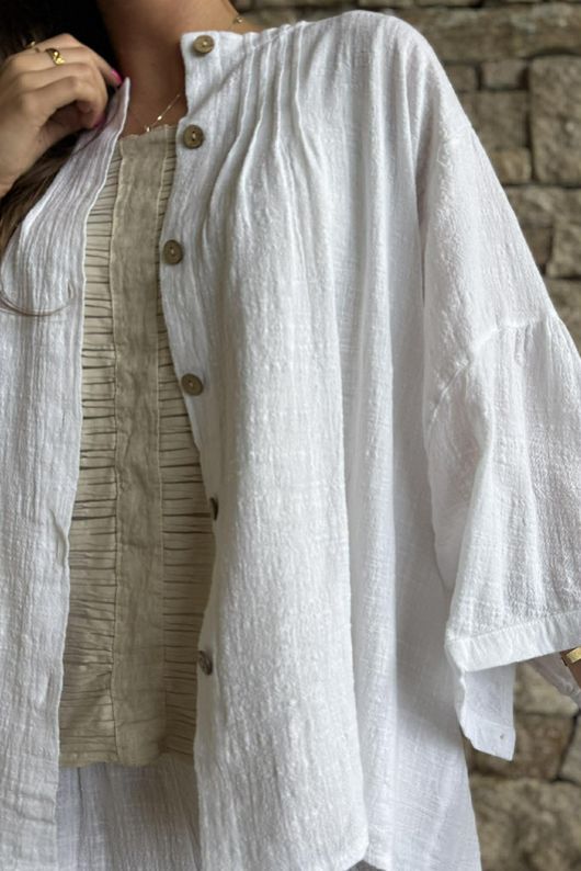 Loom & Thread Pin Tuck Blouse White /40=